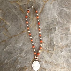 Pearl and coral cameo necklace